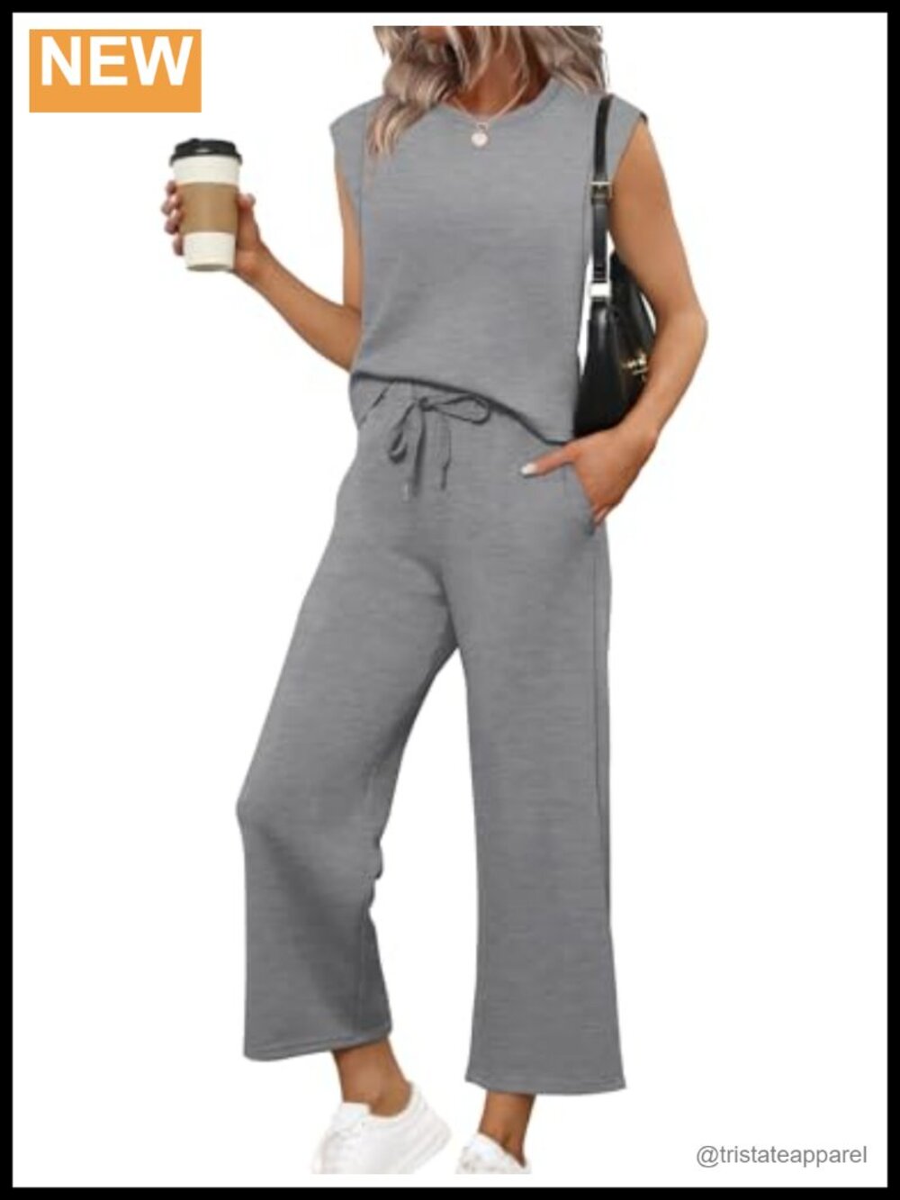 Two Piece Set Cap Sleeve Top Wide Leg Crop Pants Travel Lounge Set